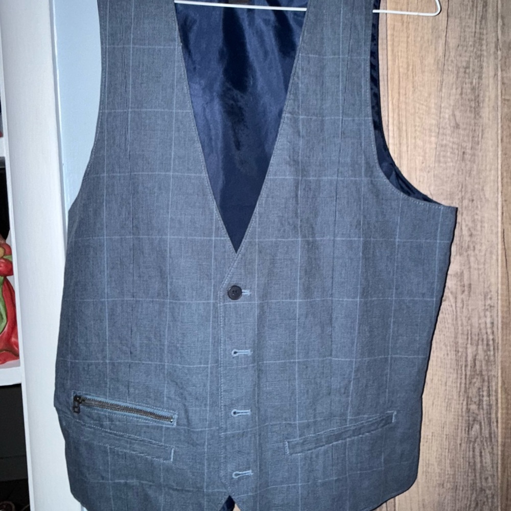 Men's Blue Gray Checkered Vest